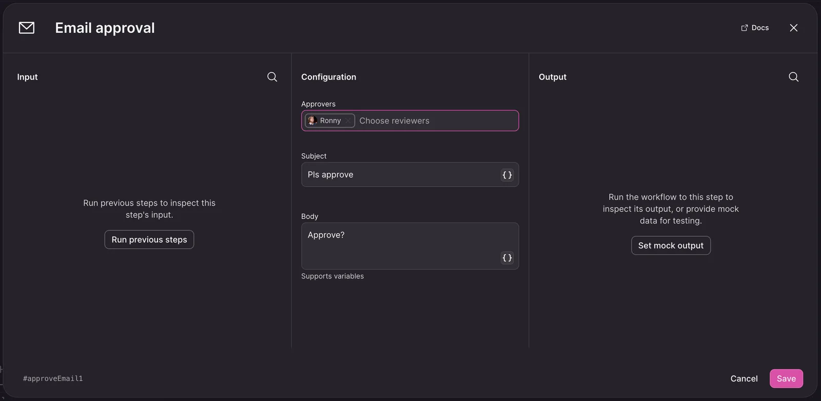 Email approval workflow step with multiple approvers selected