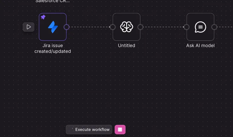 Workflow canvas showing the Stop control for an active execution