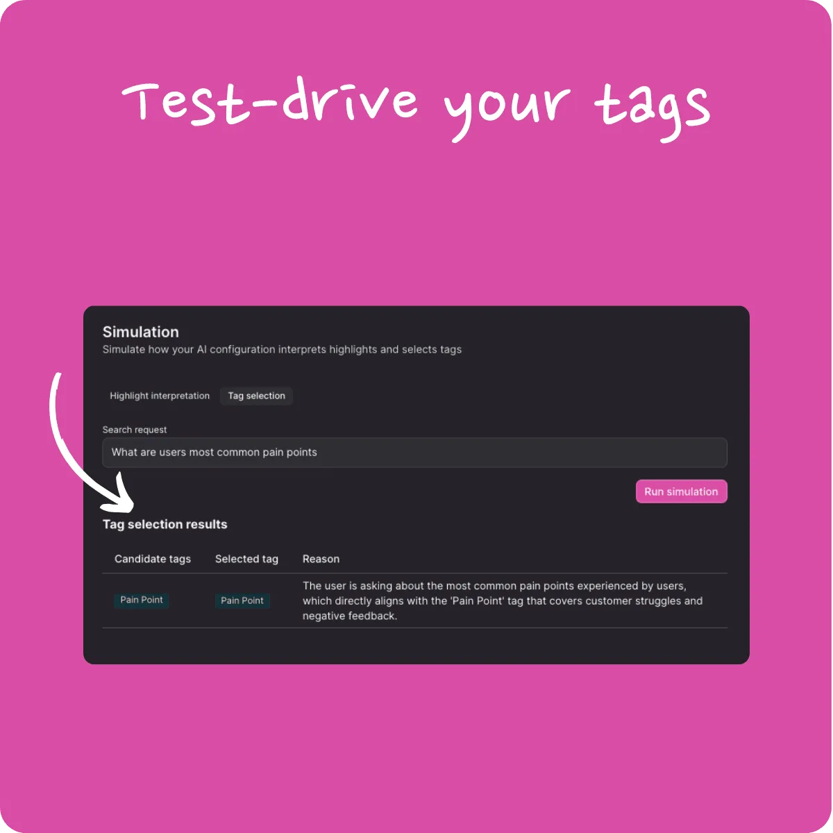 Tag Simulation Mode showing a test run before changes are applied
